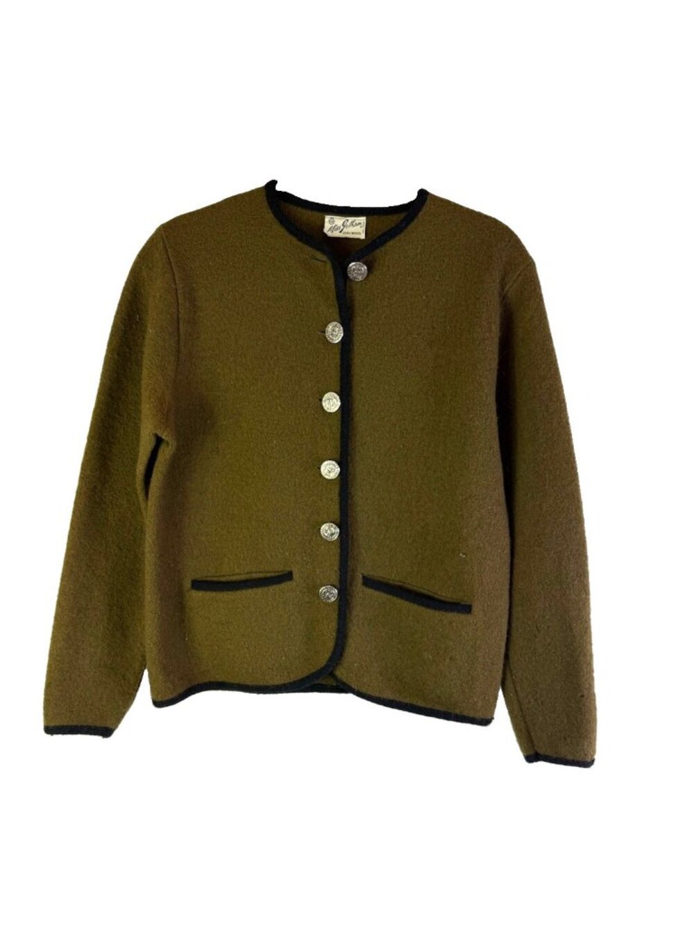 Vintage 50s Worsted Boiled Wool Cardigan Sweater Green Grunge Cobai